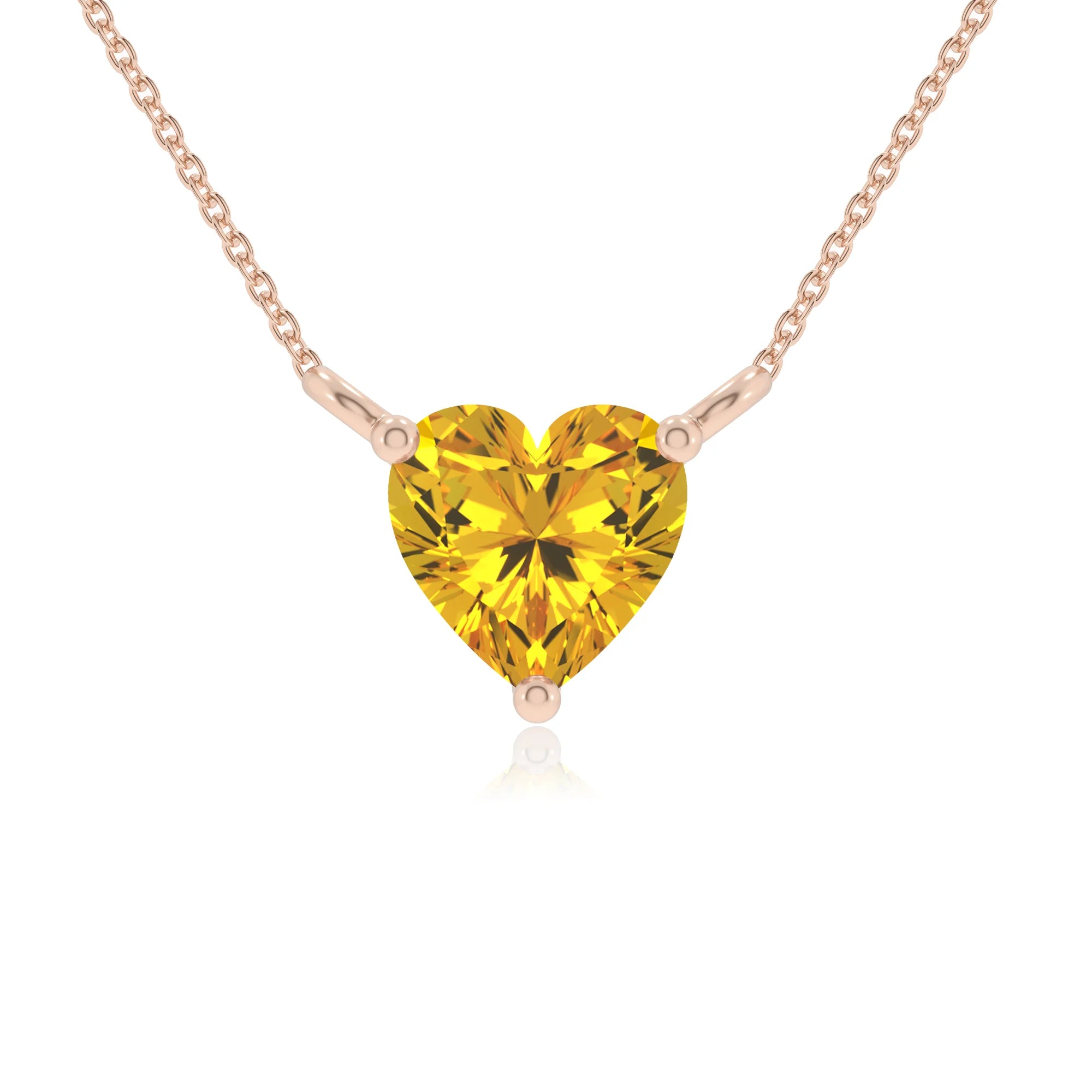 lab grown yellow-sapphire heart solitaire necklaces in rose gold