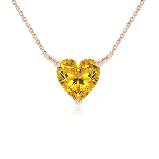 lab grown yellow-sapphire heart solitaire necklaces in rose gold