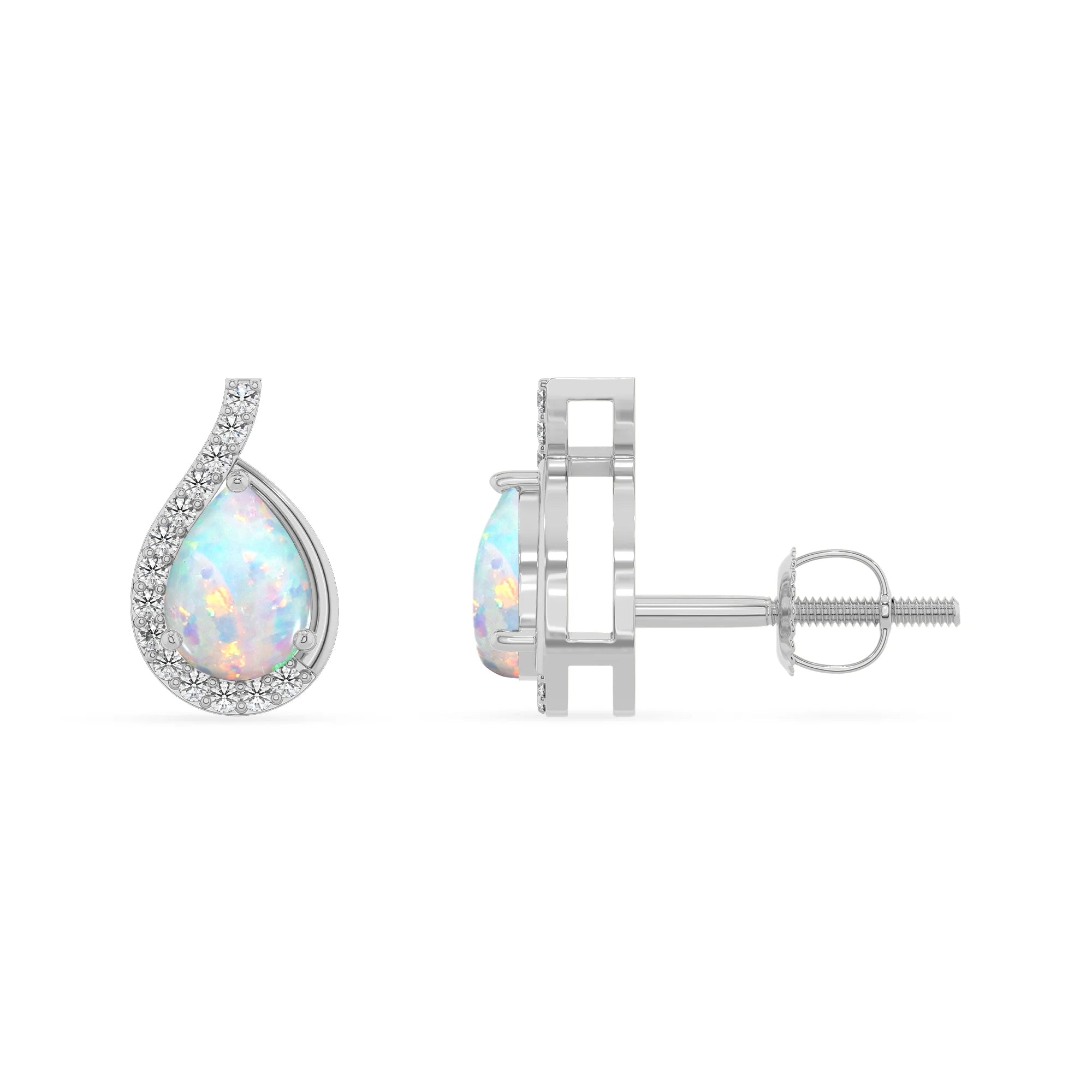 lab grown opal pear stud earrings in platinum