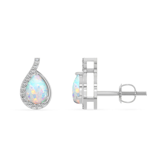 lab grown opal pear stud earrings in platinum