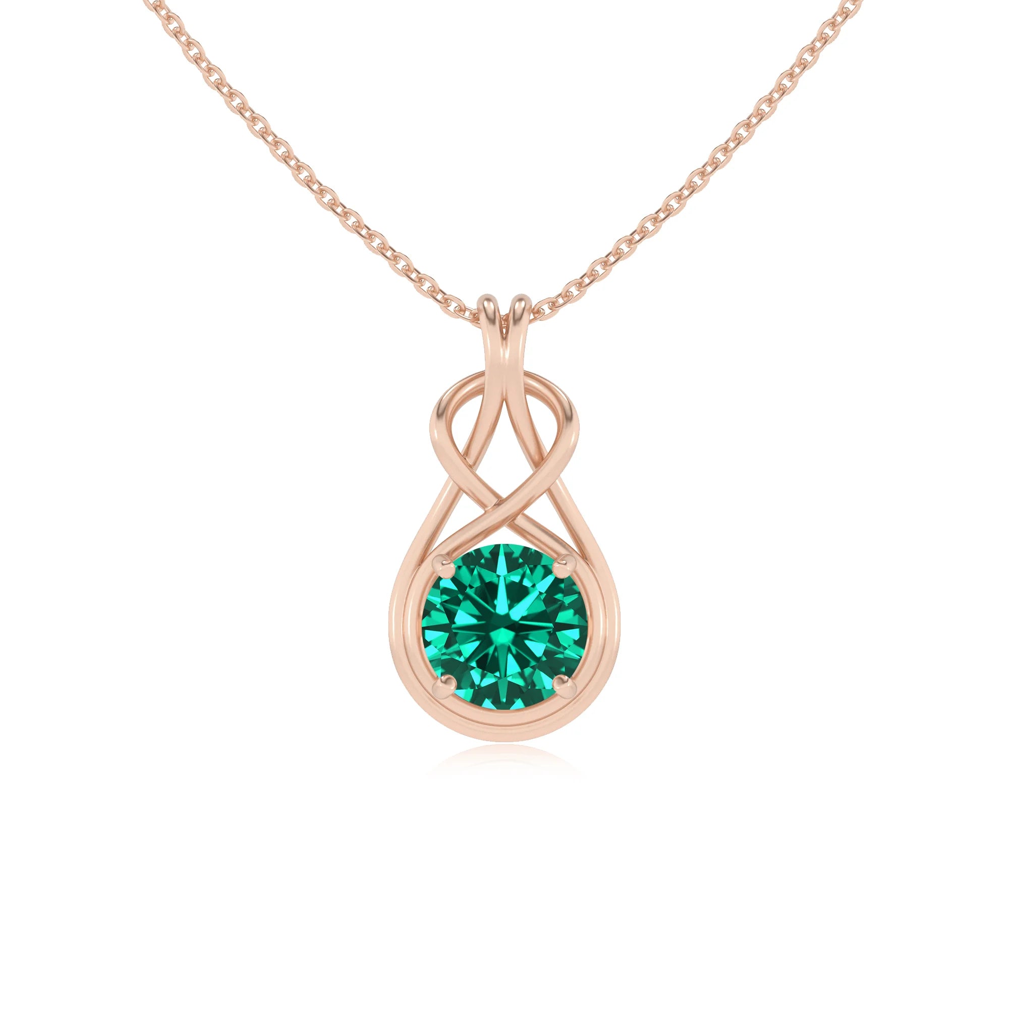 lab grown emerald round solitaire necklaces in rose gold