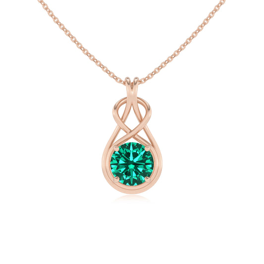 lab grown emerald round solitaire necklaces in rose gold