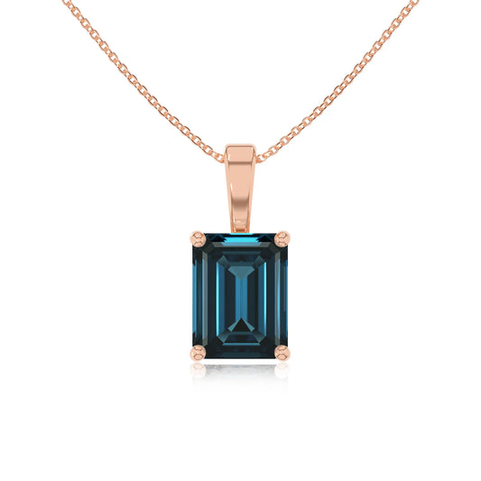 natural london-blue-topaz emerald cut solitaire necklaces in rose gold