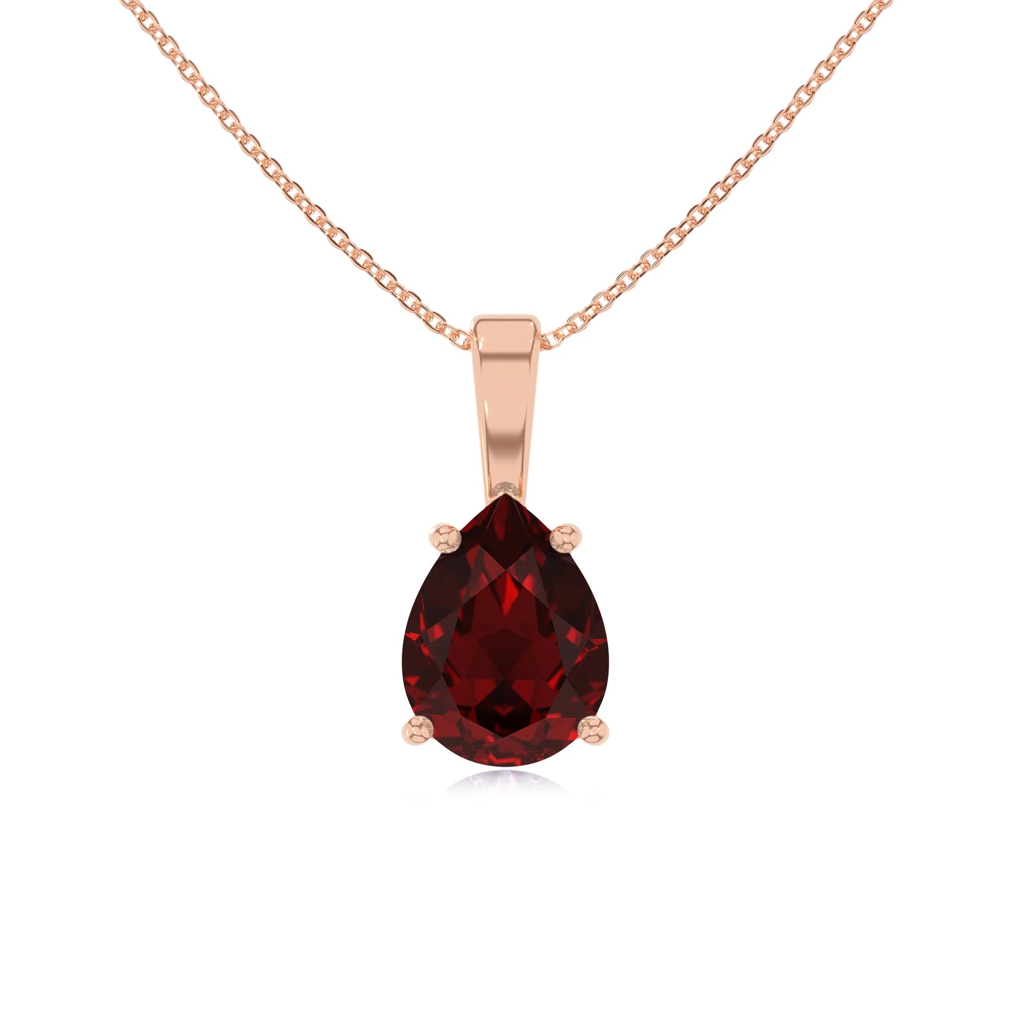 natural garnet pear solitaire necklaces in rose gold