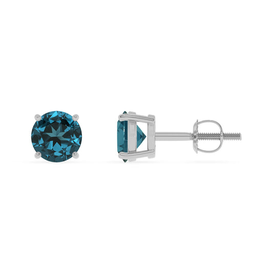 natural london blue topaz round stud earrings in platinum