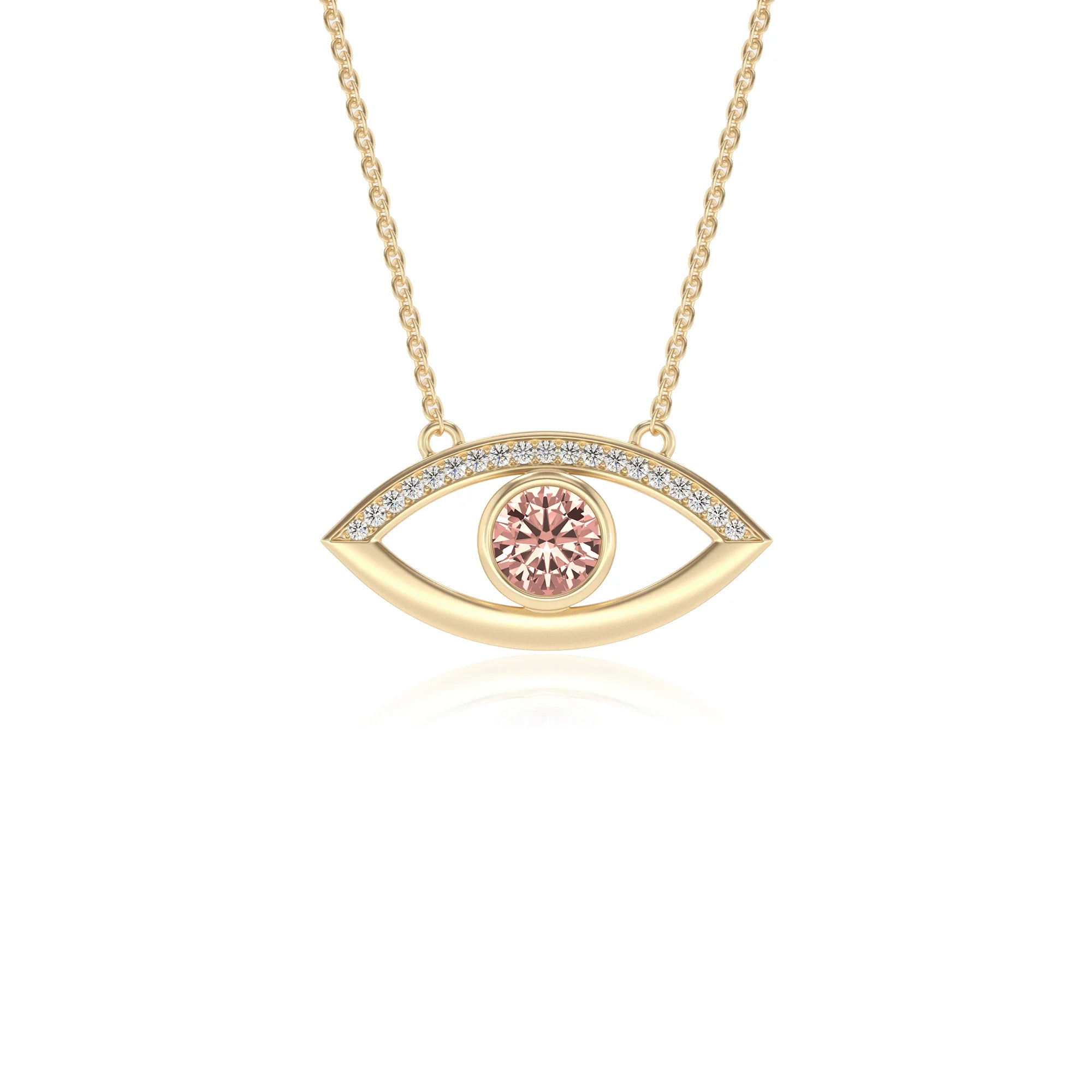 lab grown morganite round solitaire necklaces in yellow gold