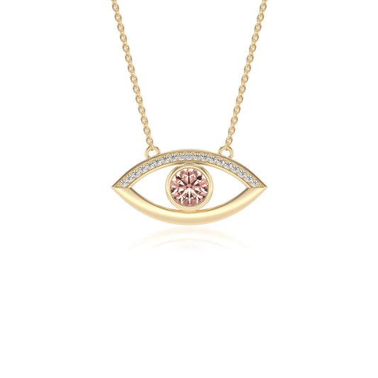 lab grown morganite round solitaire necklaces in yellow gold