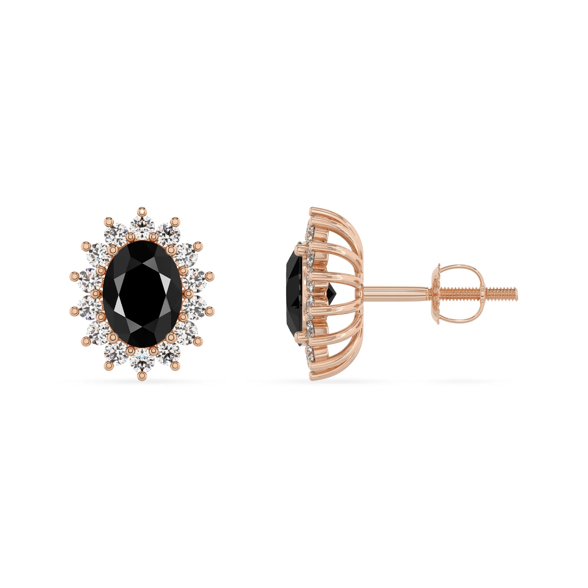 natural black onyx oval stud earrings in rose gold