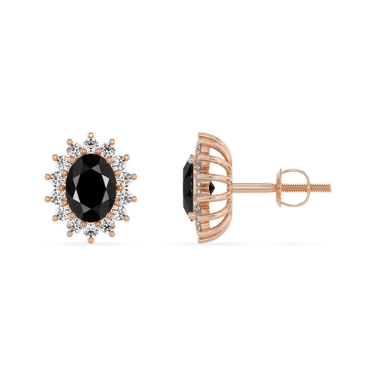 natural black onyx oval stud earrings in rose gold