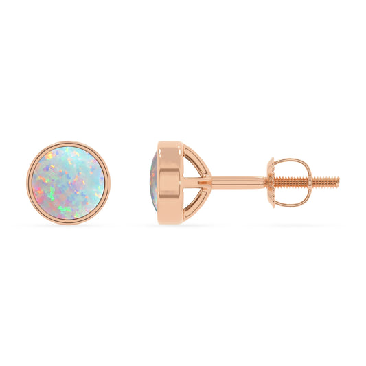 lab grown opal round stud earrings in rose gold