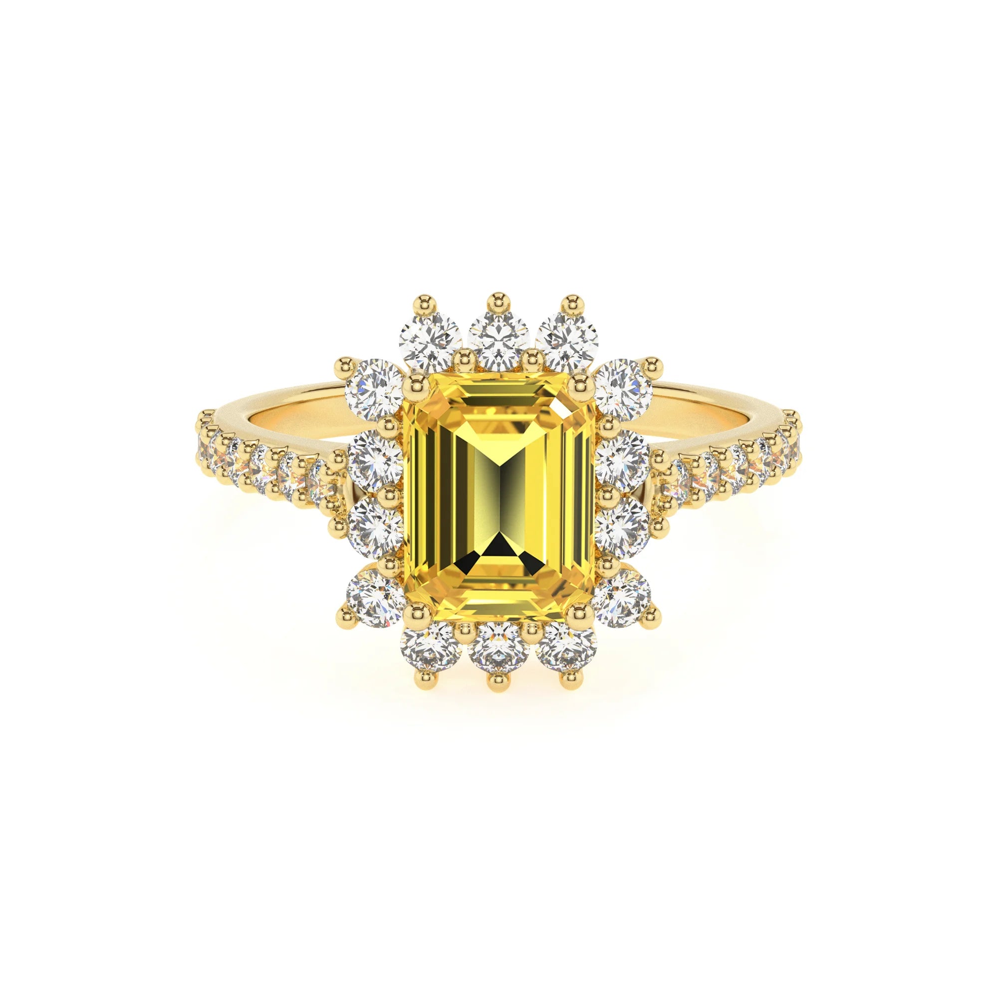 lab grown yellow-sapphire emerald cut solitaire rings in yellow gold