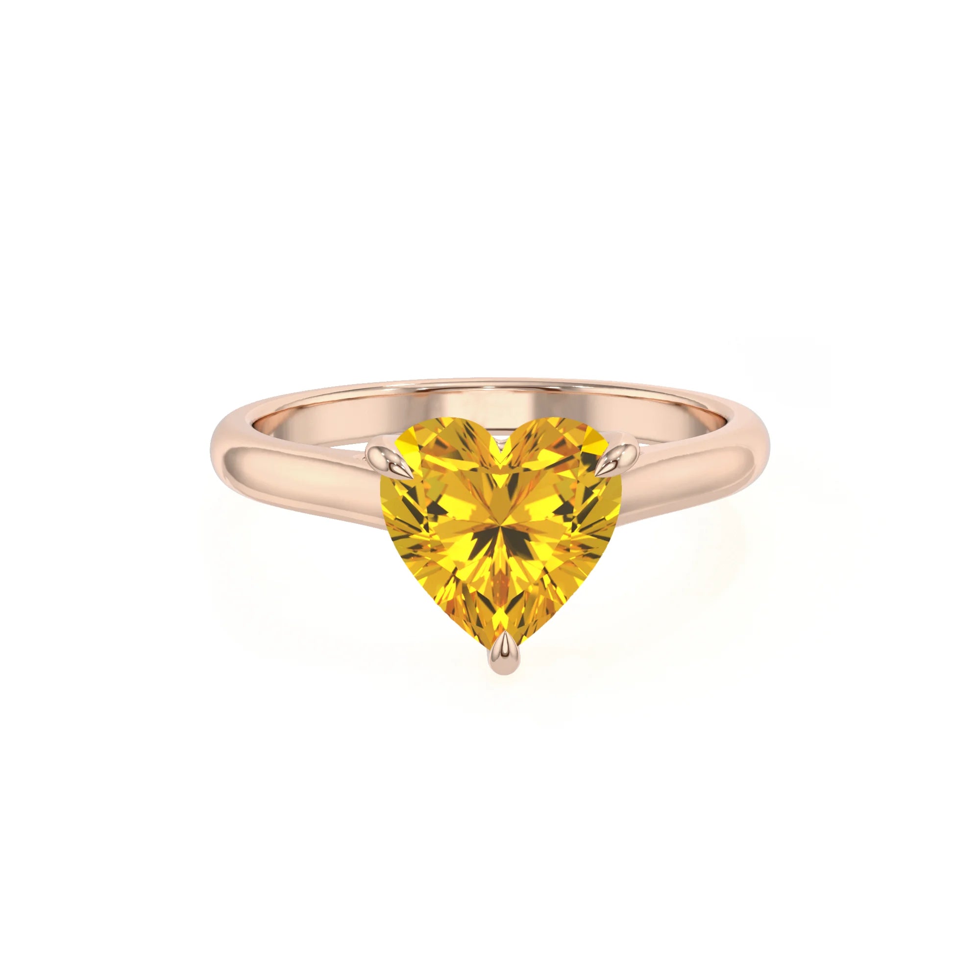 lab grown yellow-sapphire heart solitaire rings in rose gold