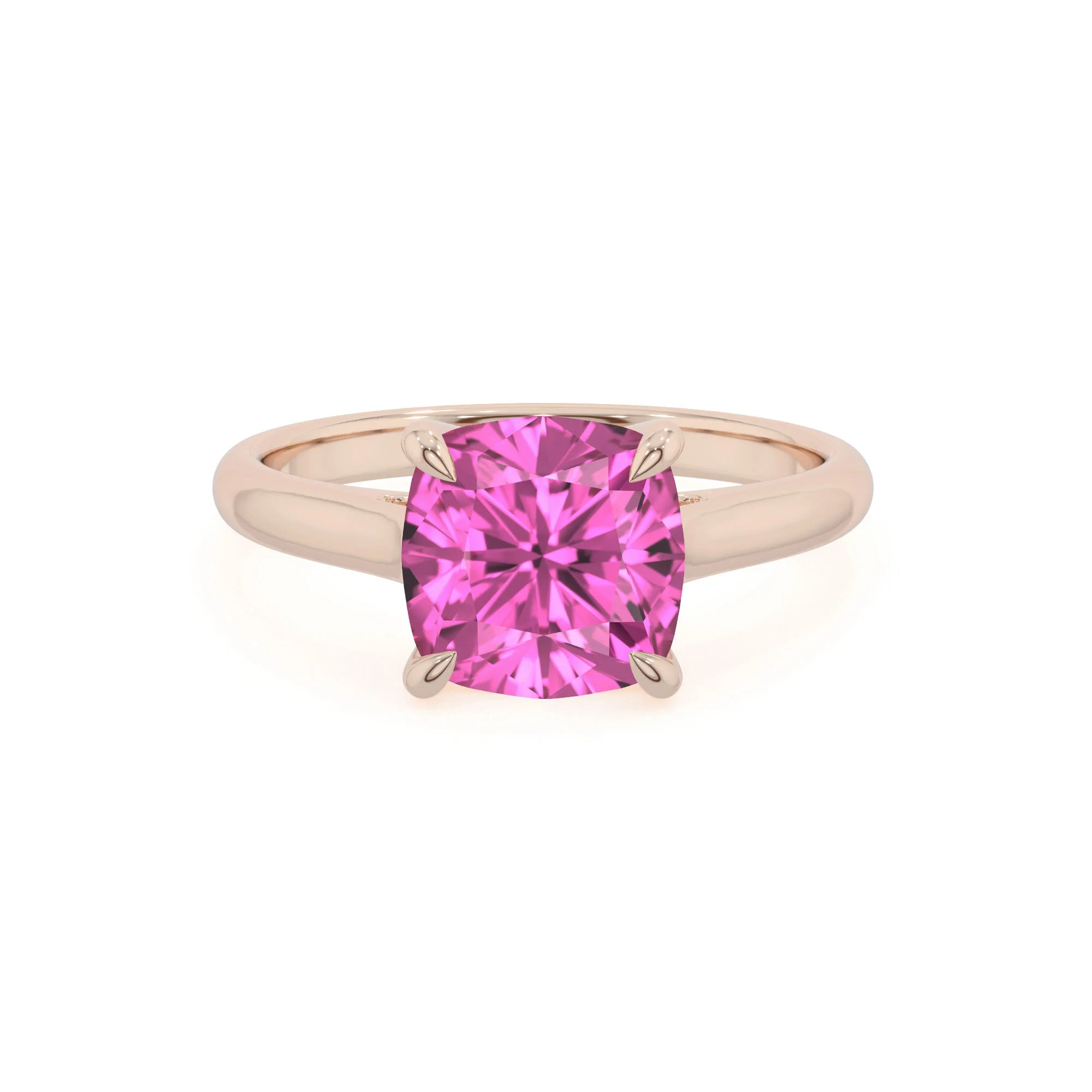 lab grown pink-sapphire cushion solitaire rings in rose gold