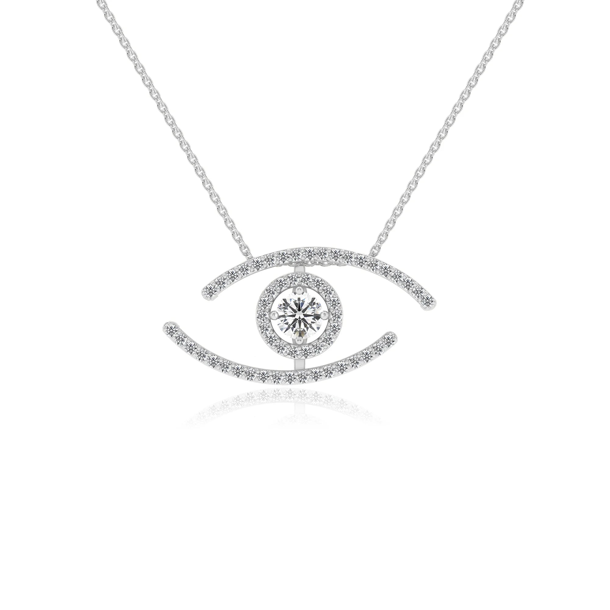 lab grown moissanite round solitaire necklaces in white gold