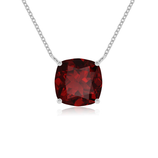 natural garnet cushion solitaire necklaces in white gold