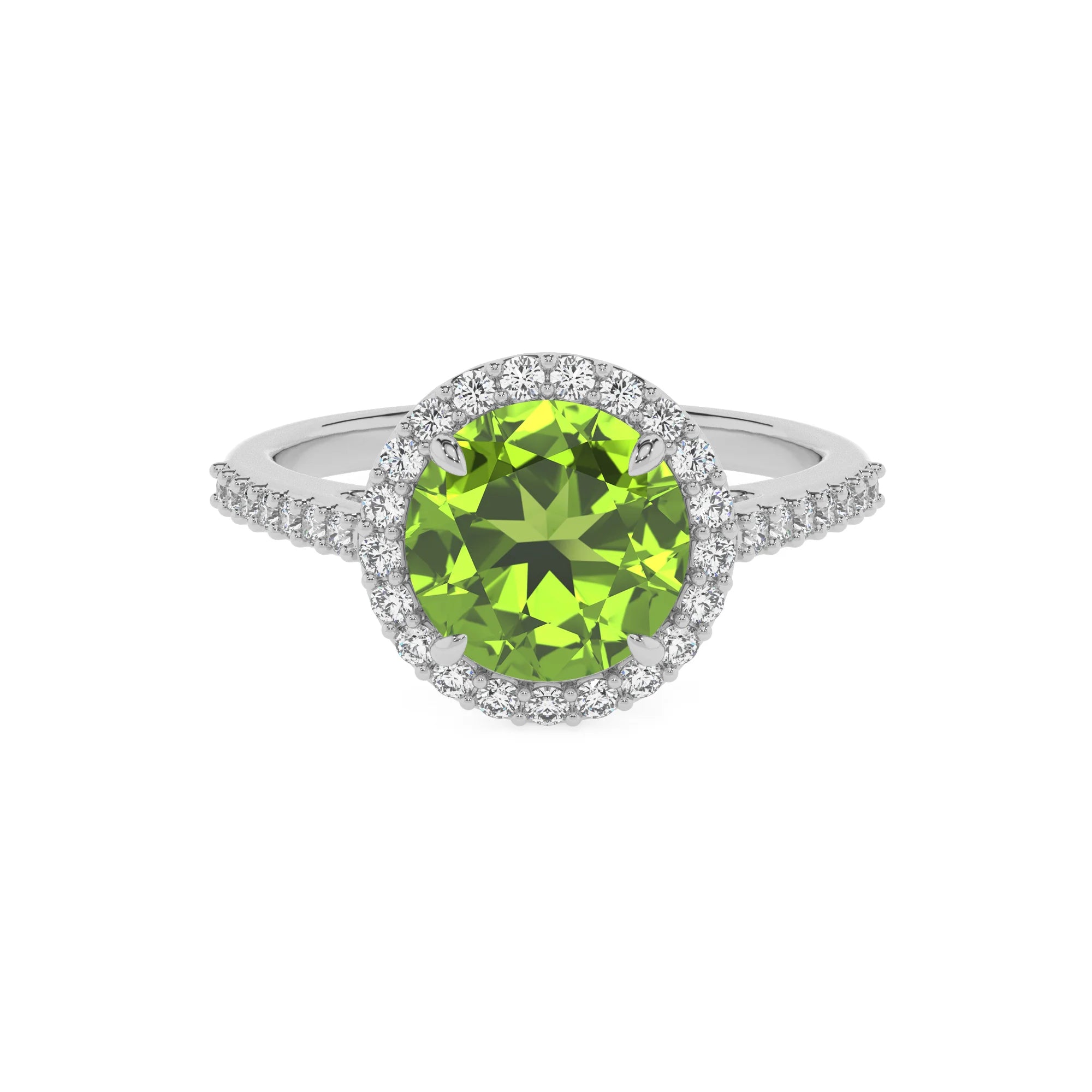 natural peridot round solitaire rings in platinum