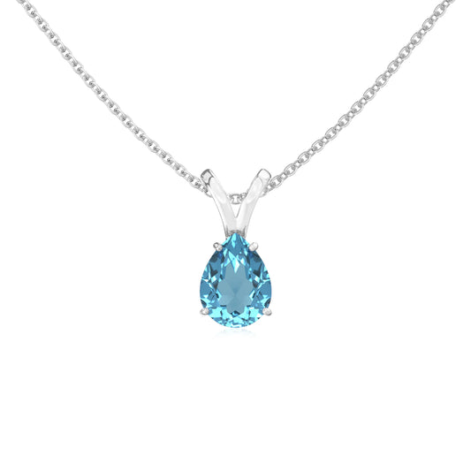 natural swiss-blue-topaz pear solitaire v-bale necklaces in platinum