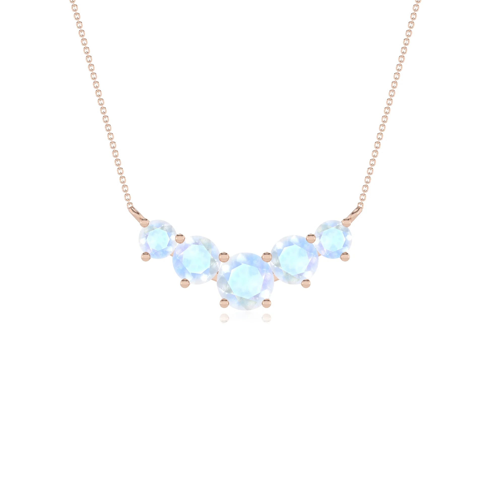 natural rainbow-moonstone round bar necklaces in rose gold