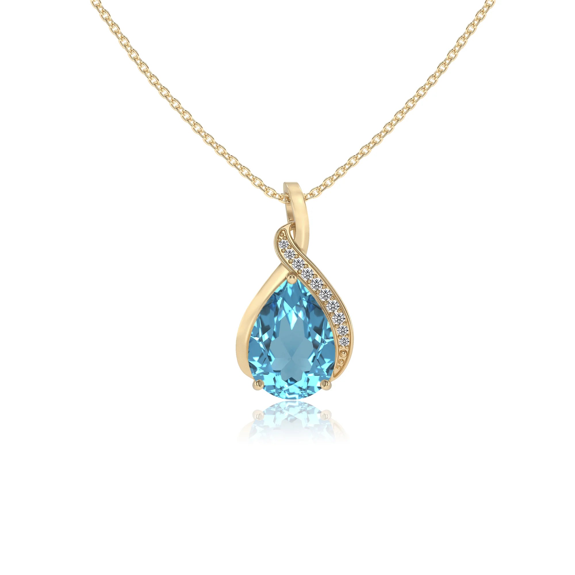 natural swiss-blue-topaz pear solitaire necklaces in yellow gold