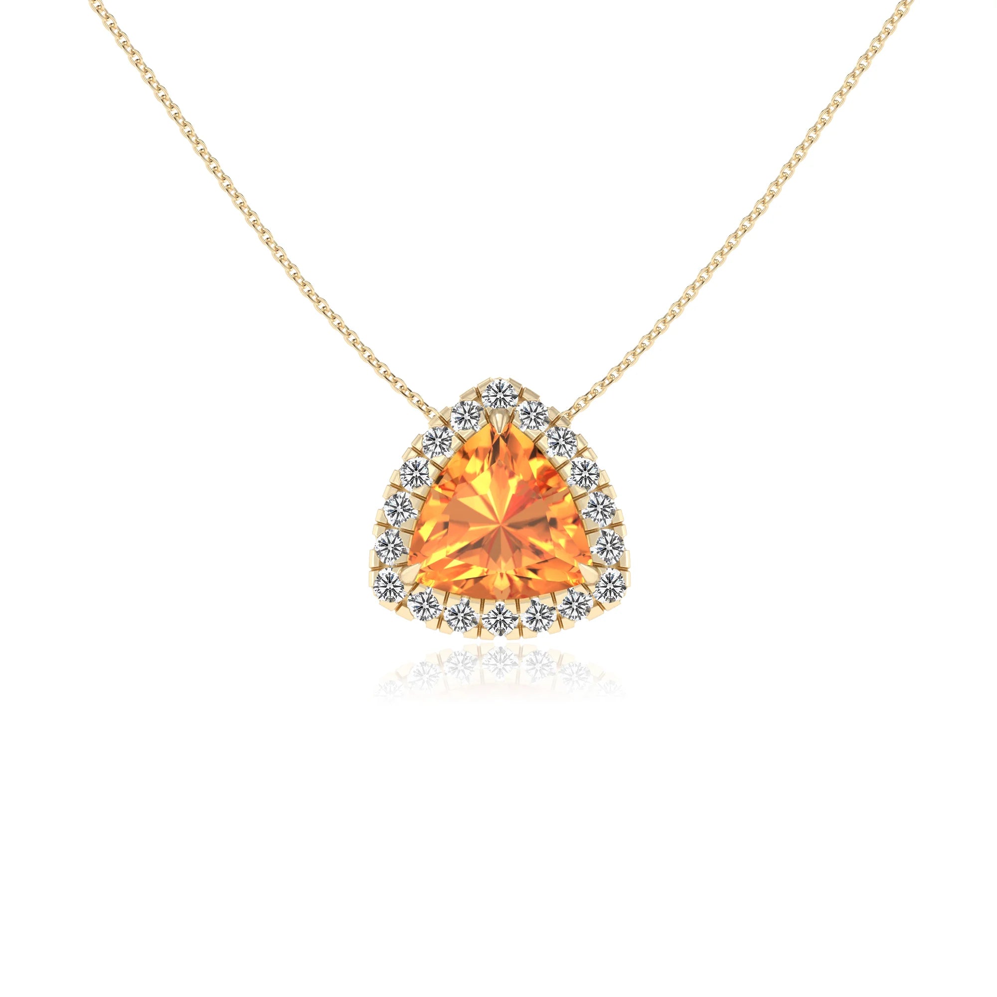 lab grown citrine trillion solitaire necklaces in yellow gold