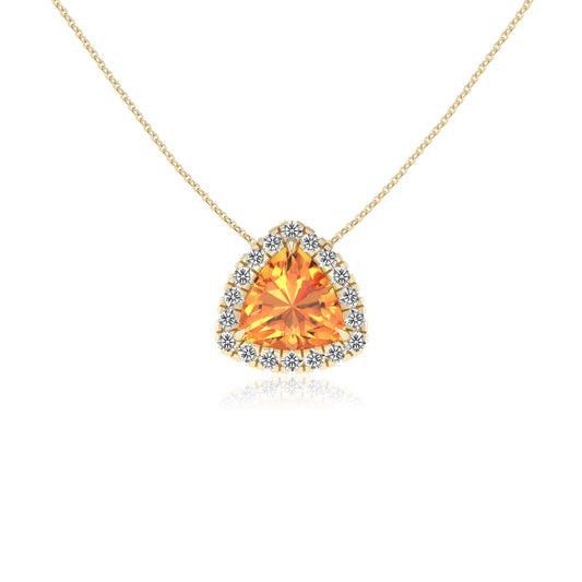 lab grown citrine trillion solitaire necklaces in yellow gold