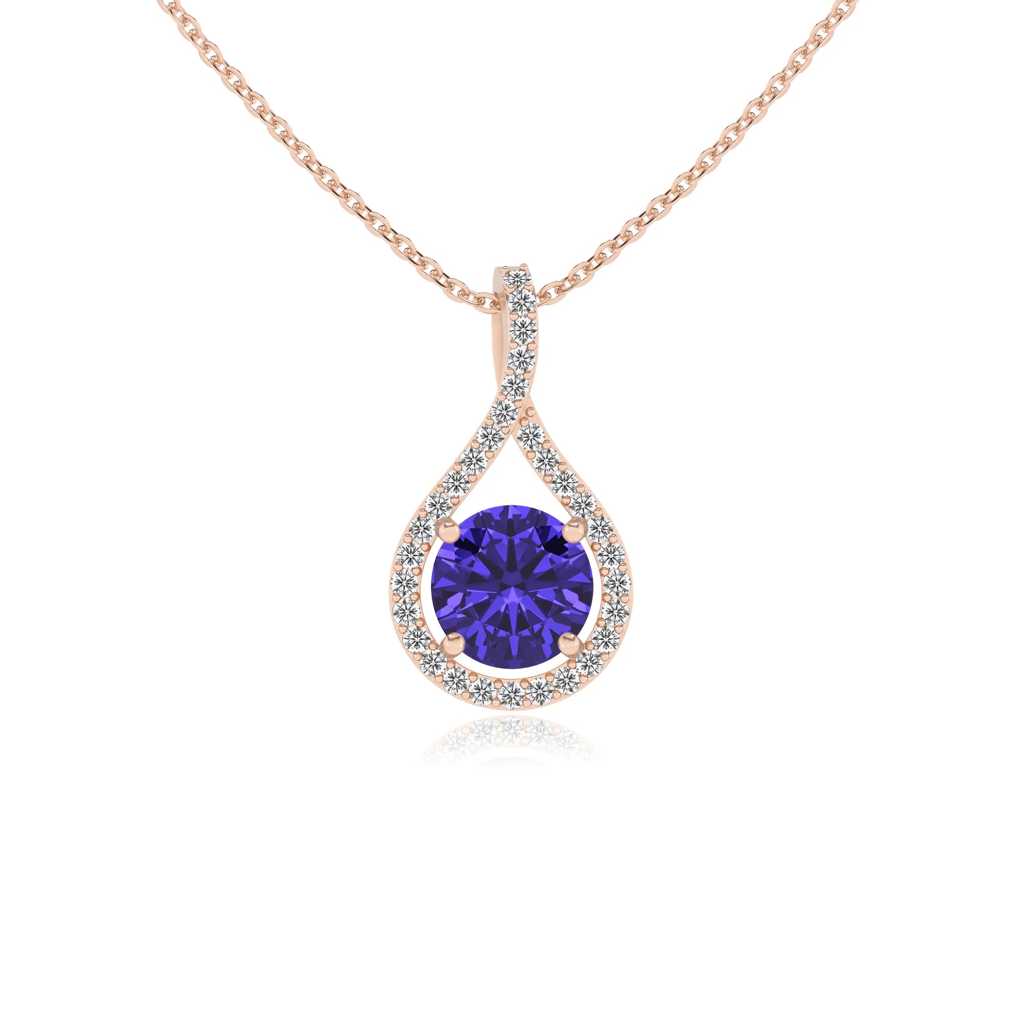lab grown tanzanite round solitaire necklaces in rose gold