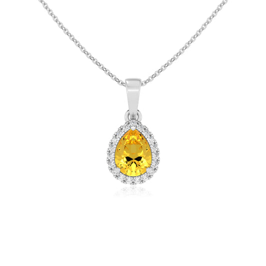 lab grown yellow-sapphire pear solitaire necklaces in platinum
