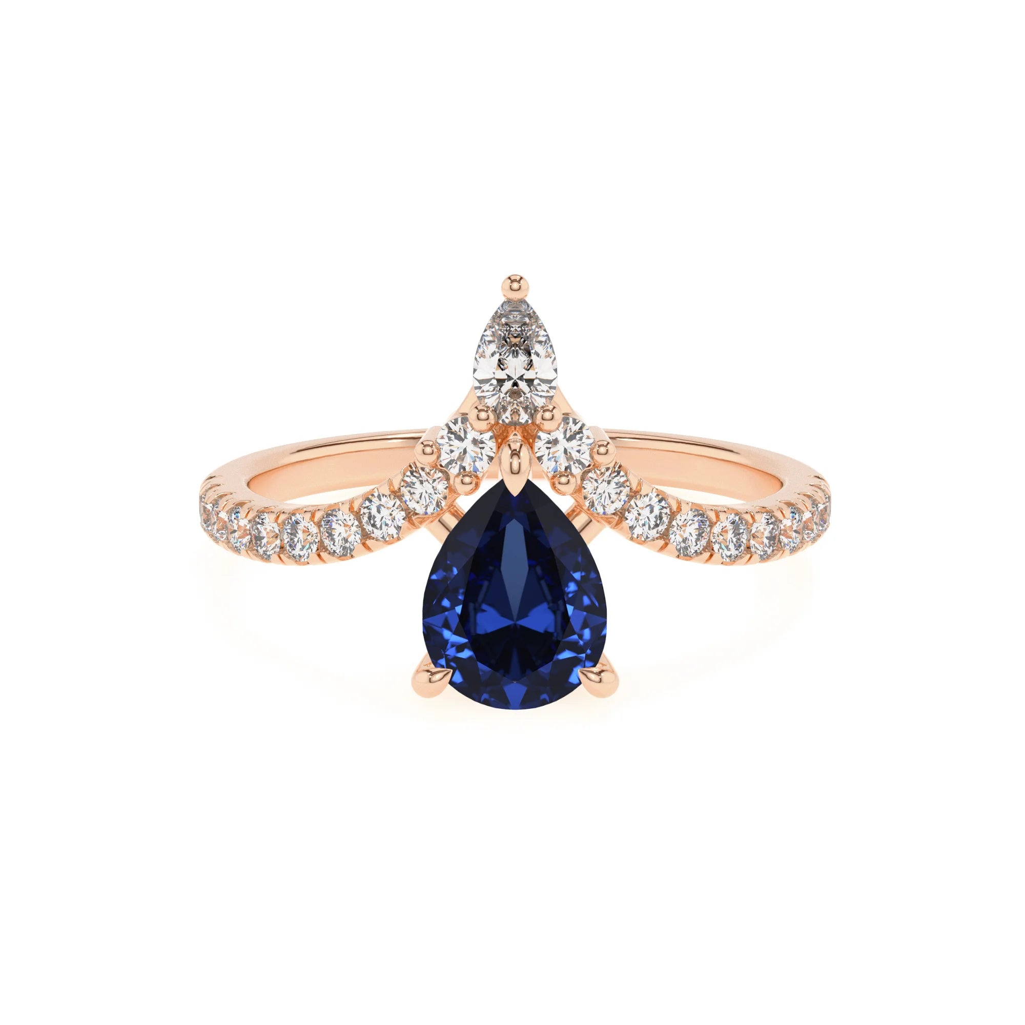 lab grown blue-sapphire pear solitaire rings in rose gold
