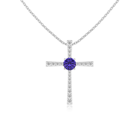 lab grown tanzanite round infinity necklaces in white gold