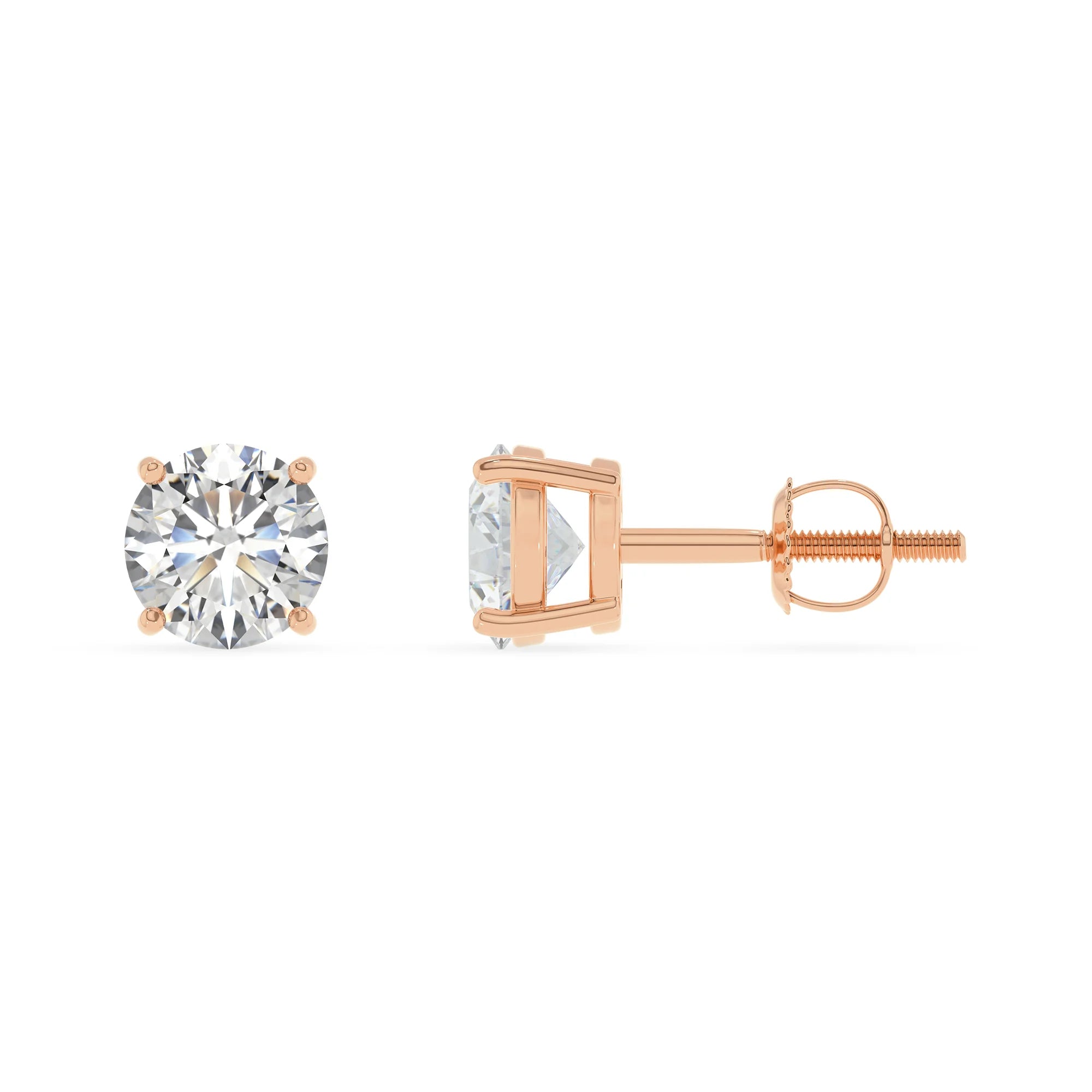 lab grown moissanite round stud earrings in rose gold