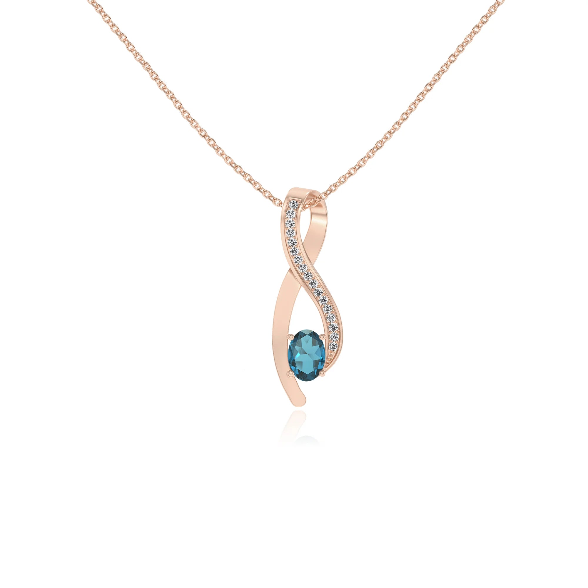 natural london-blue-topaz oval solitaire necklaces in rose gold