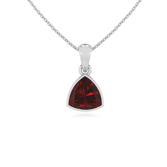 natural garnet trillion solitaire necklaces in white gold