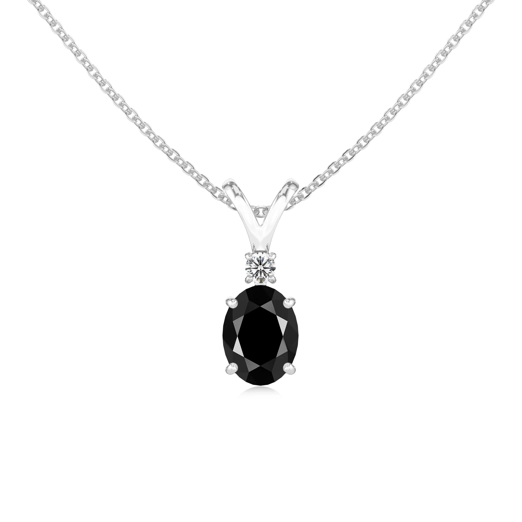 natural black-onyx oval solitaire v-bale necklaces in sterling silver