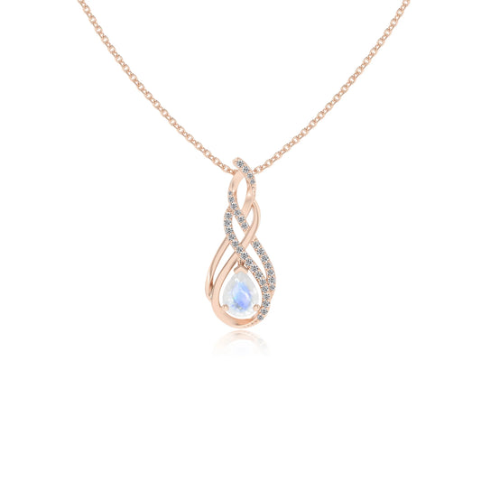 natural rainbow-moonstone pear solitaire necklaces in rose gold