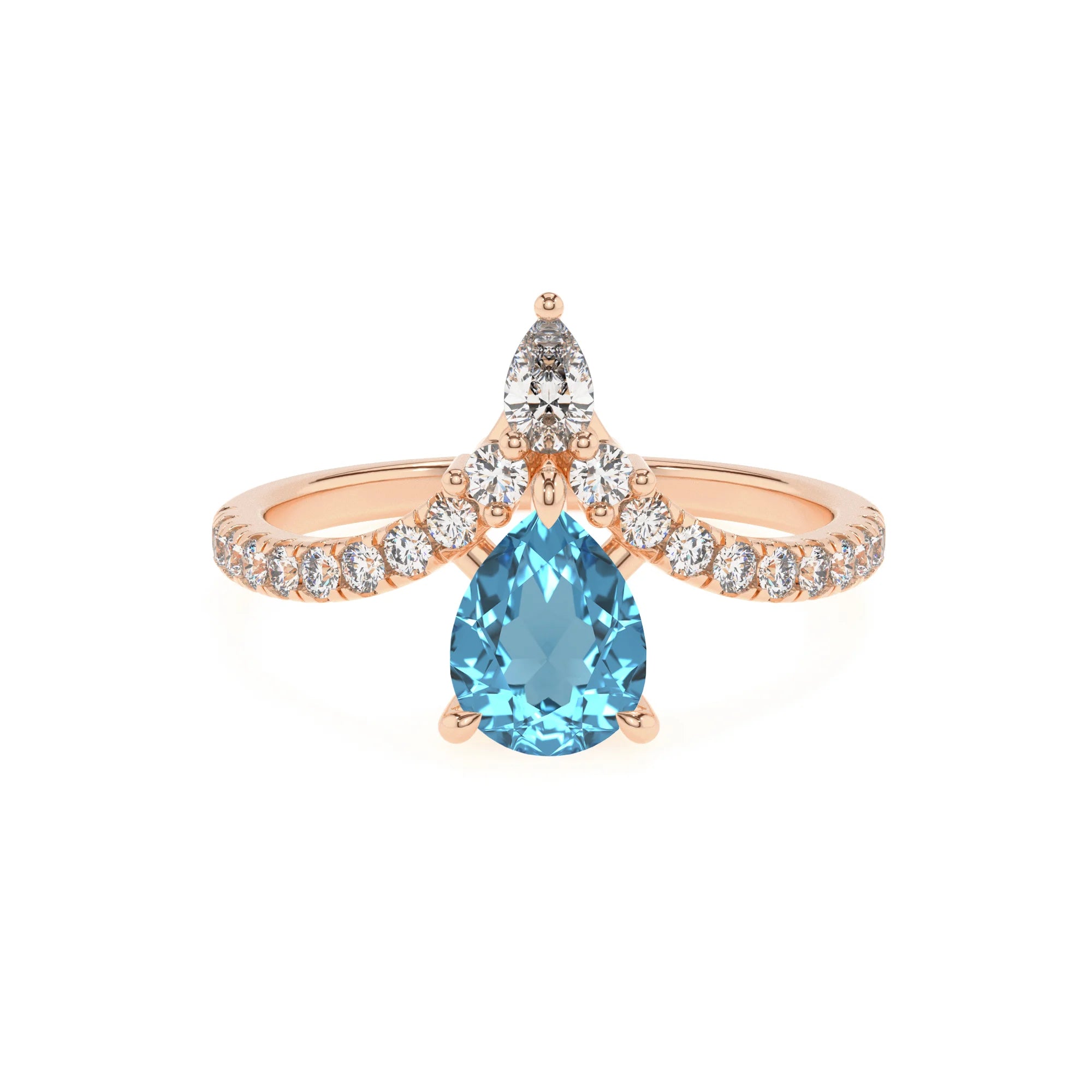 natural swiss-blue-topaz pear solitaire rings in rose gold