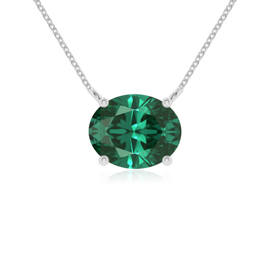 lab grown emerald oval solitaire necklaces in platinum