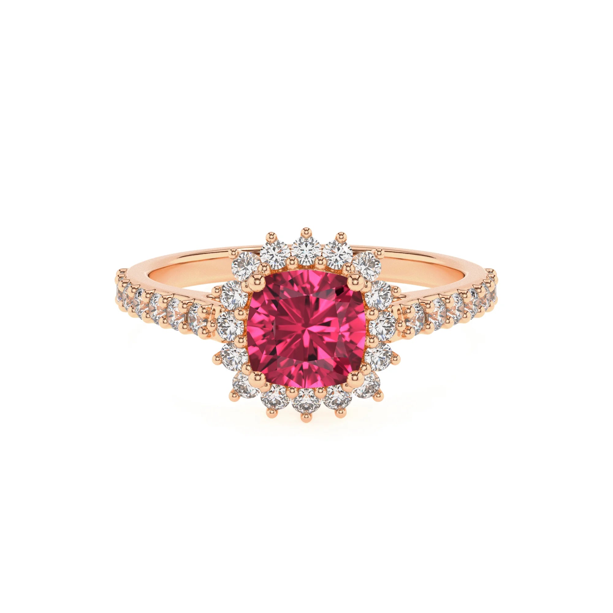 lab grown pink-tourmaline cushion solitaire rings in rose gold