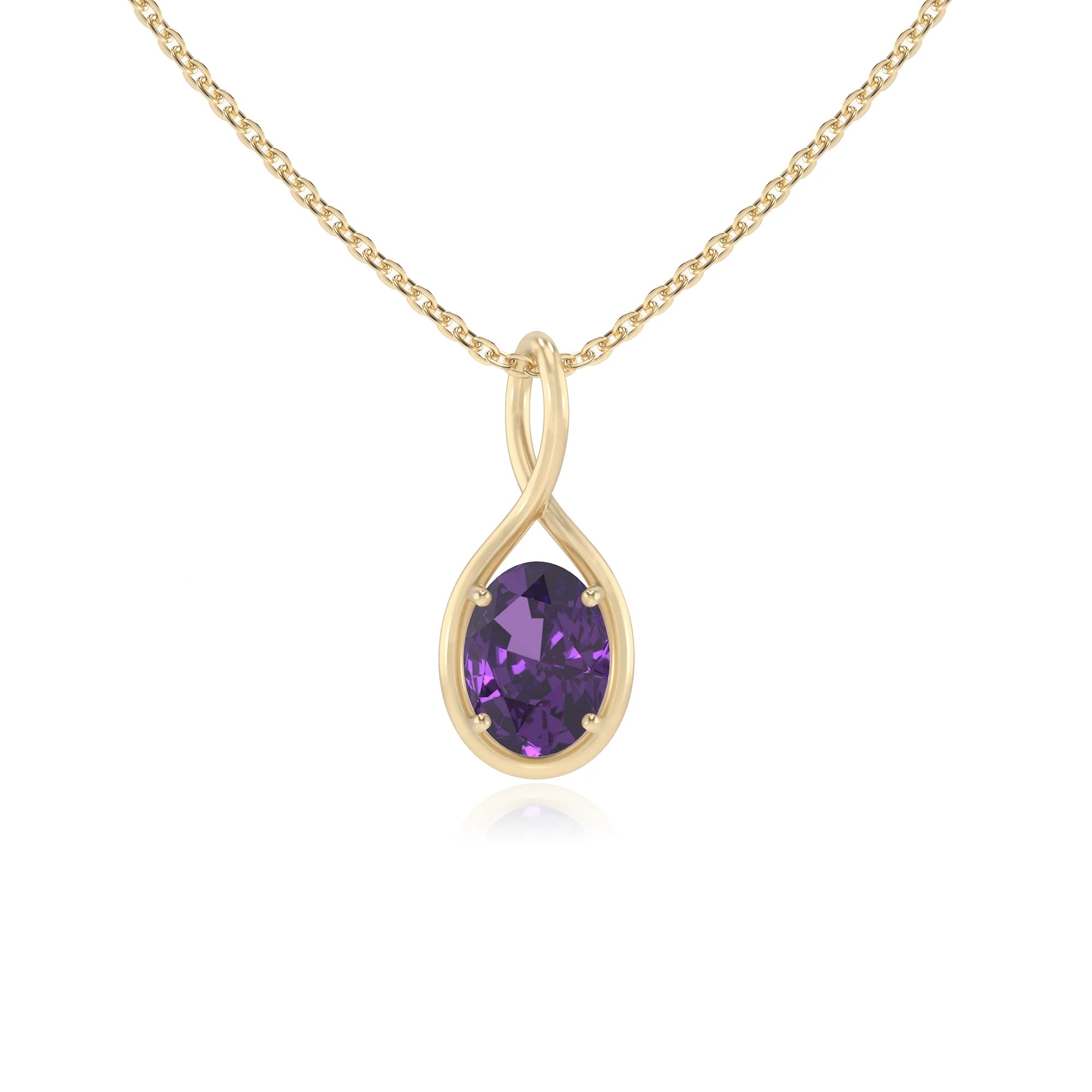 lab grown amethyst oval solitaire necklaces in yellow gold