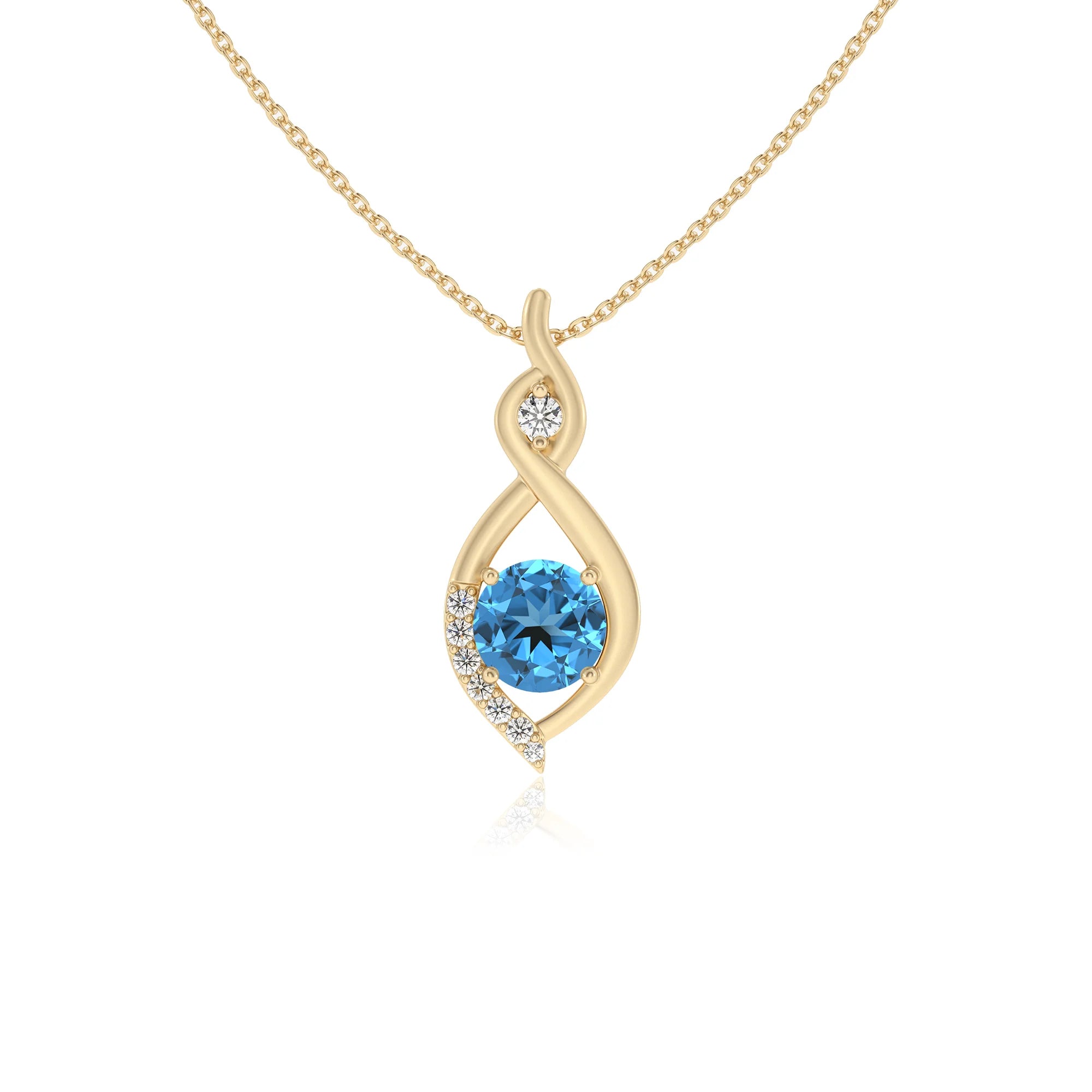 natural swiss-blue-topaz round solitaire necklaces in yellow gold