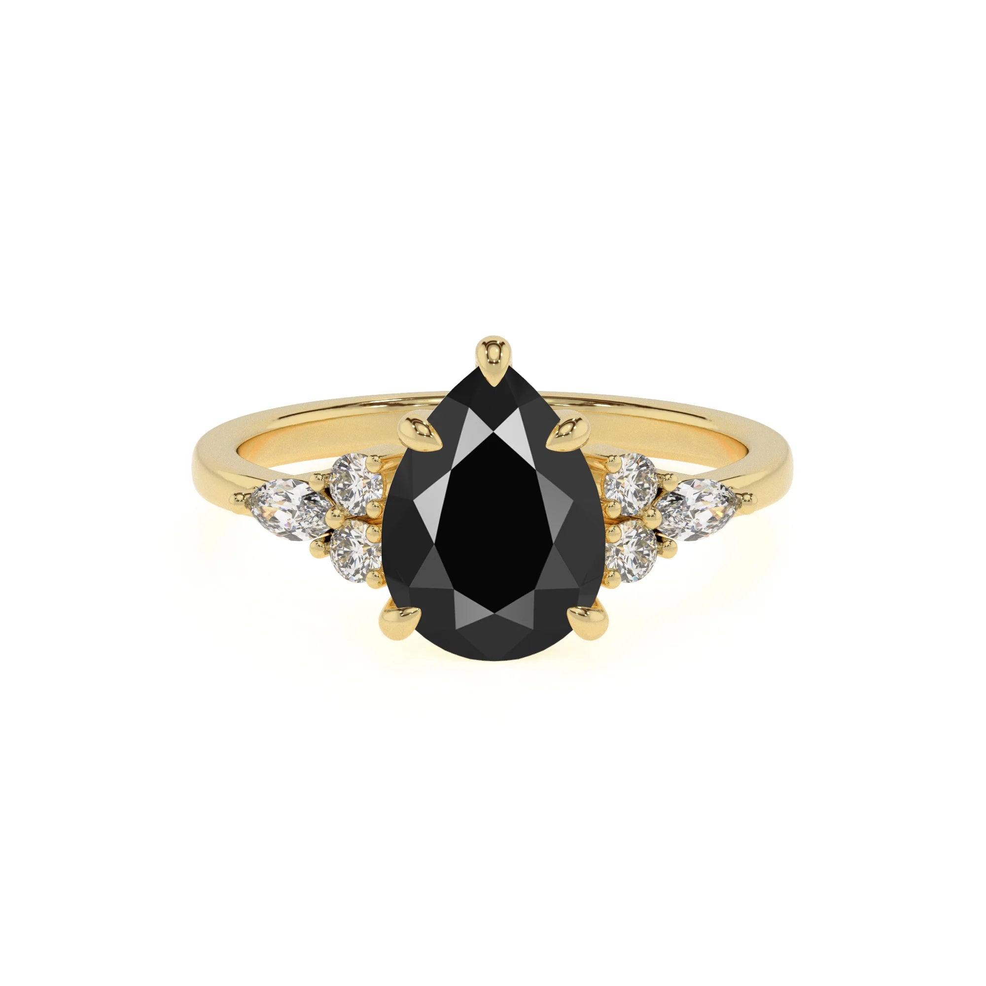 natural black-onyx pear solitaire rings in yellow gold