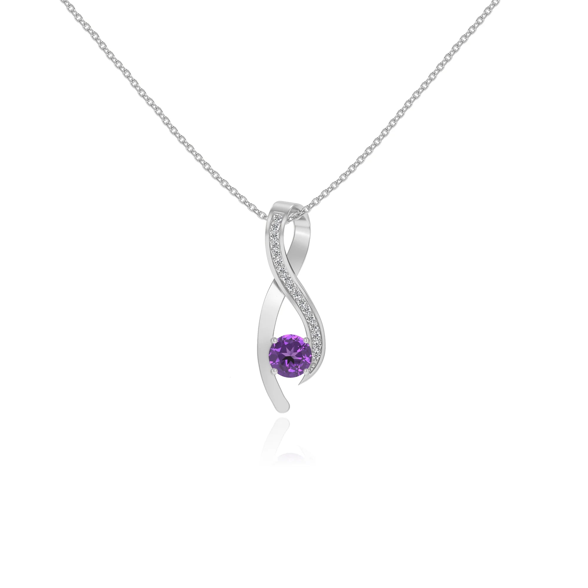 lab grown amethyst round solitaire necklaces in white gold