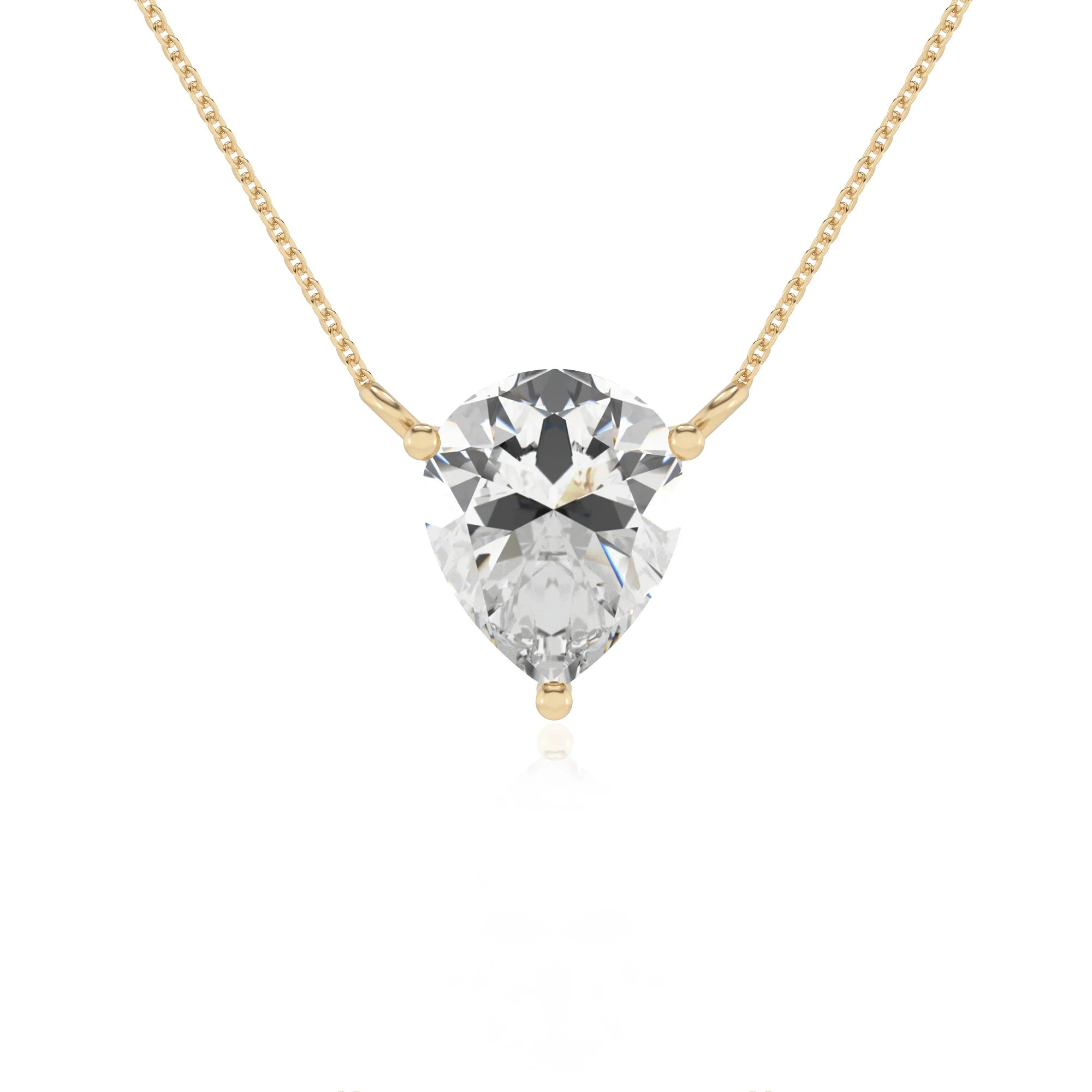 lab grown moissanite pear solitaire necklaces in yellow gold