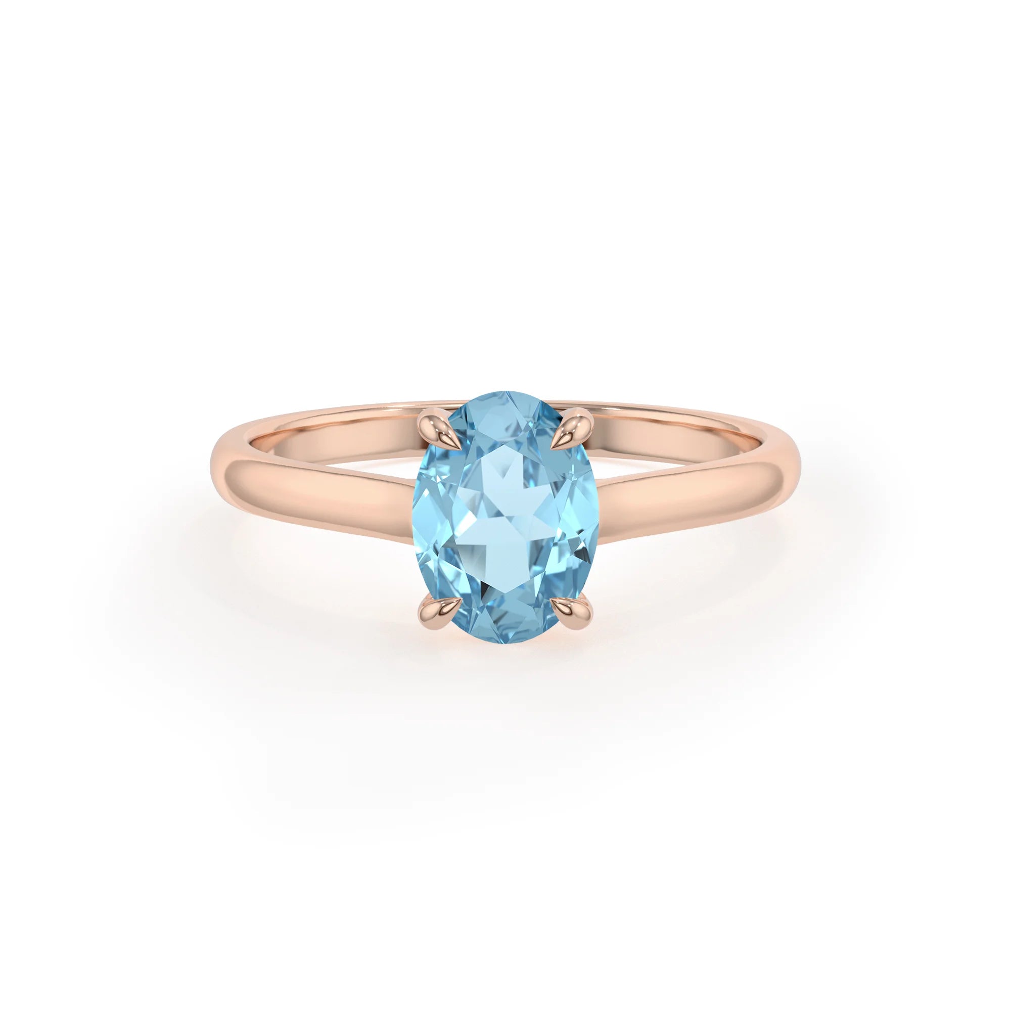 lab grown aquamarine oval solitaire rings in rose gold