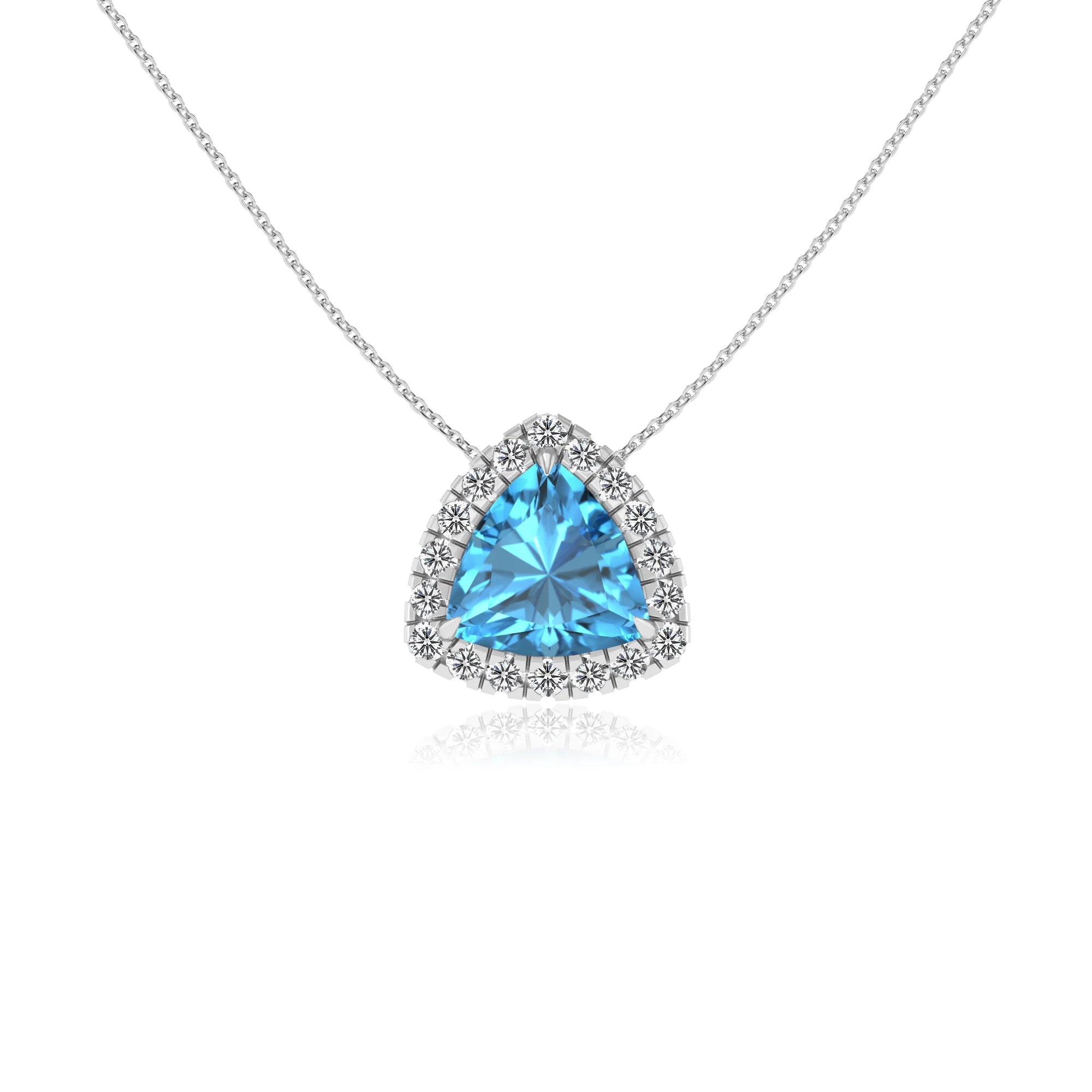 natural swiss blue topaz trillion solitaire necklaces in platinum
