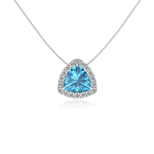 natural swiss blue topaz trillion solitaire necklaces in platinum