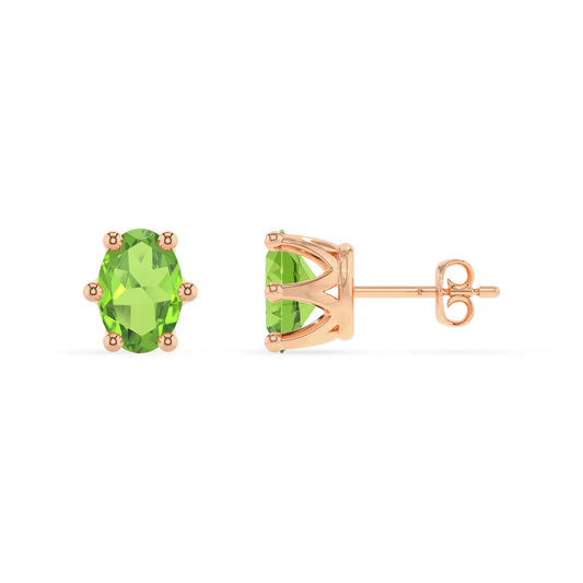natural peridot oval stud earrings in rose gold