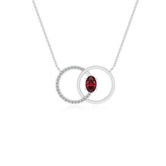 lab grown ruby oval solitaire necklaces in sterling silver