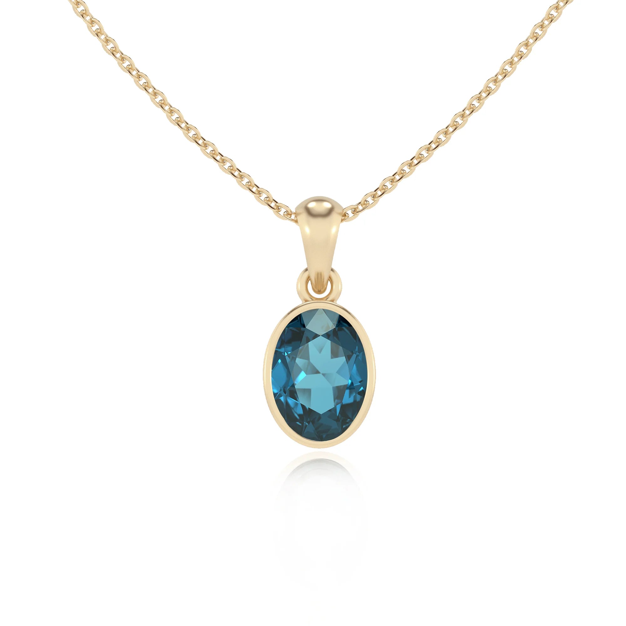 natural london-blue-topaz oval solitaire necklaces in yellow gold