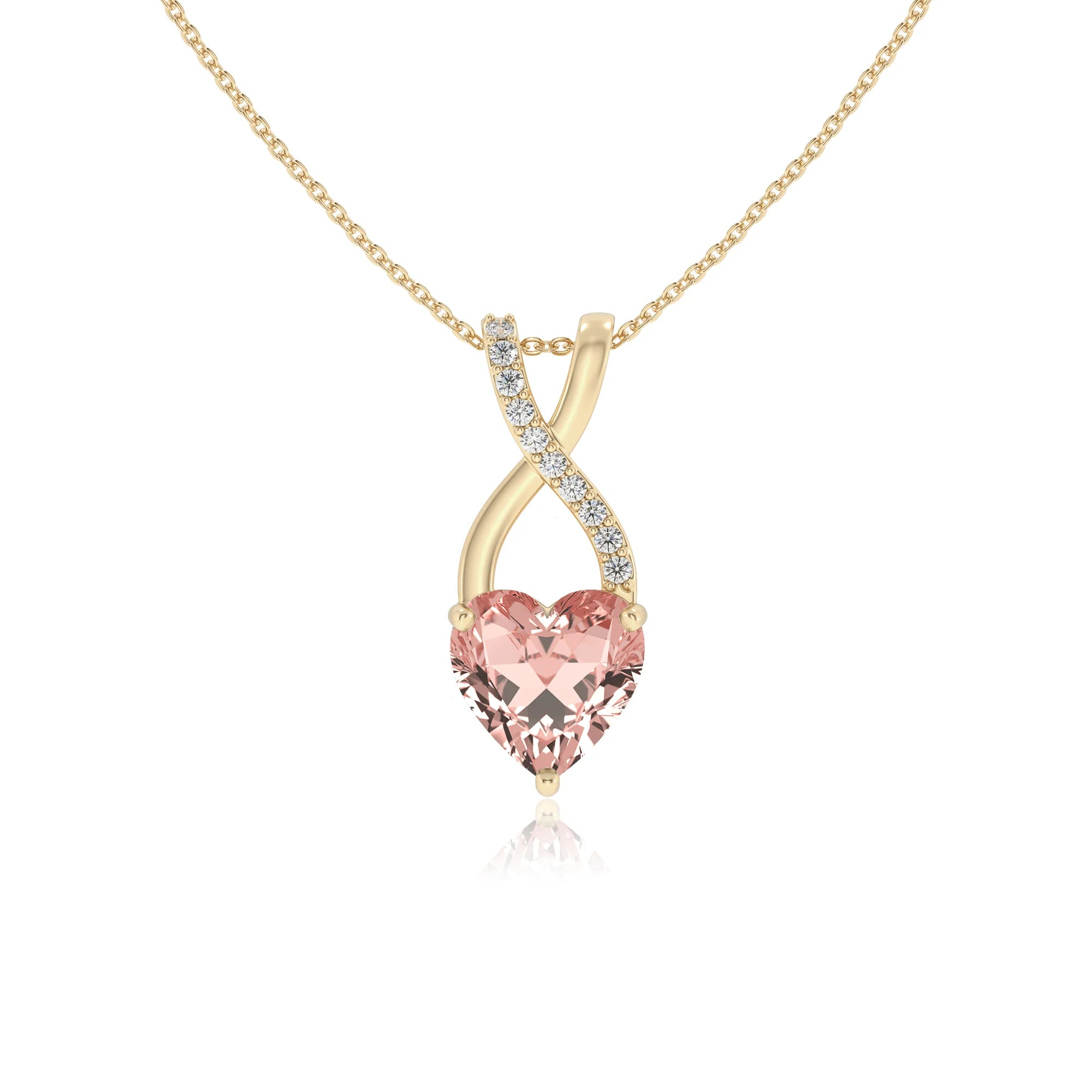 lab grown morganite heart solitaire necklaces in yellow gold