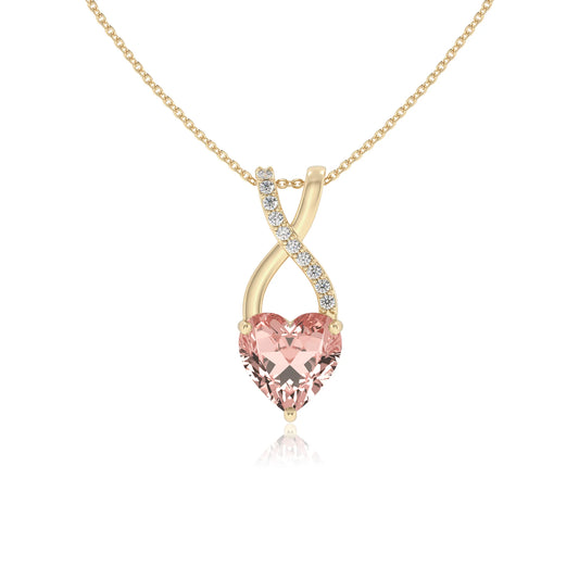 lab grown morganite heart solitaire necklaces in yellow gold